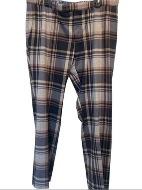 Paisley & Gray Slim Fit Plaid Dress Pants Men’s 38x32 Blue Stretch Trousers